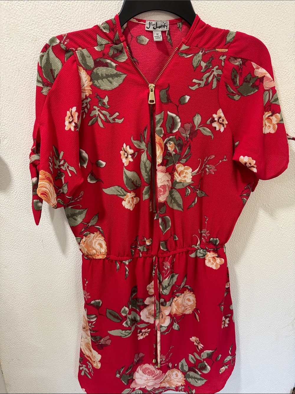 Red Floral Zip Front Mini Dress